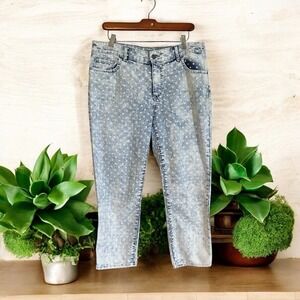 Chicos 1 Platinum Jeans Crop Denim Blue White Dot Pattern Med 8/10 Casual Ladies
